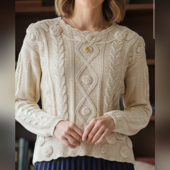 Cavalini Sweaters - Elegant Cream Cable Knit Sweater Pit =25 L=26